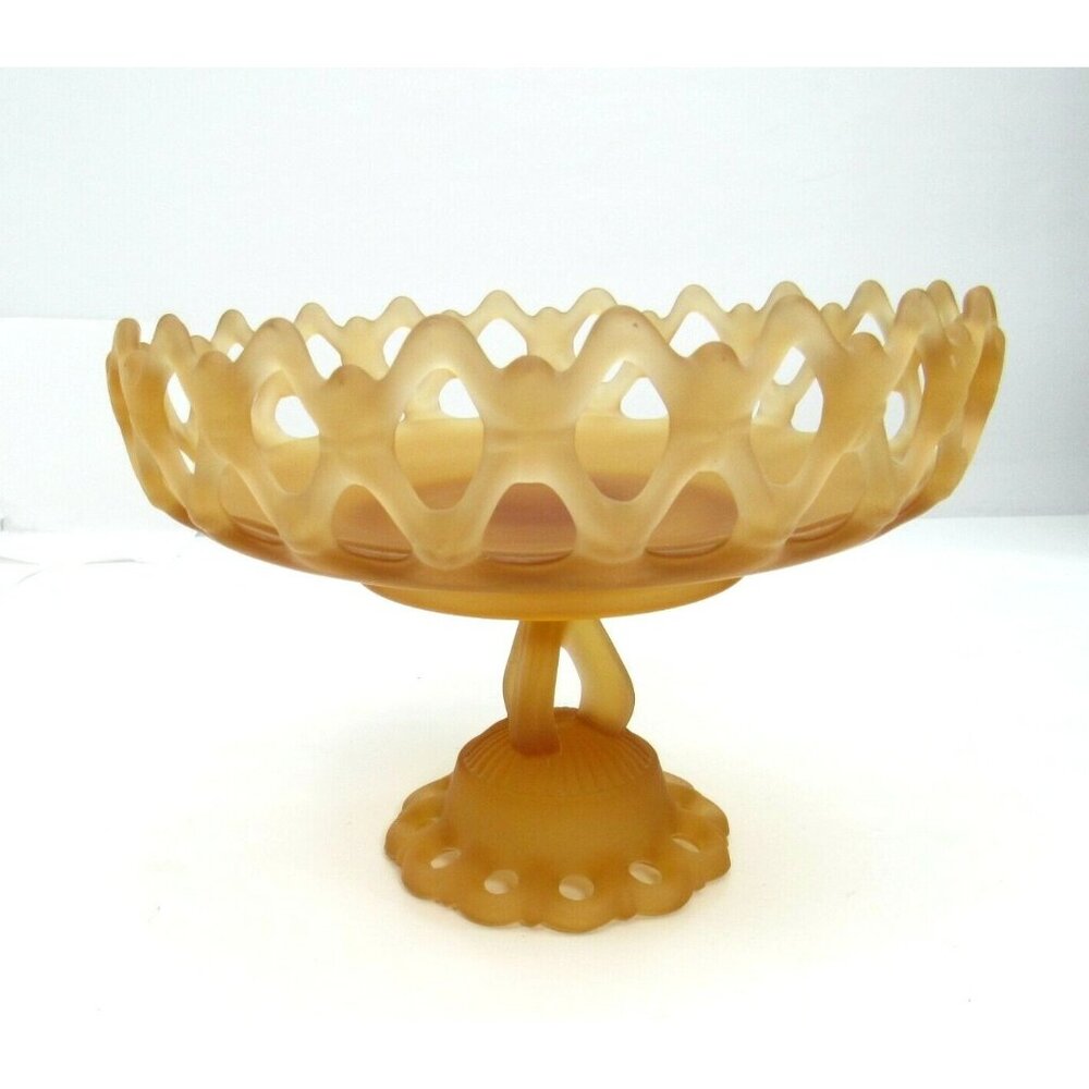 Vintage Westmoreland Frosted Amber Glass‎ Doric Pattern Satin Compote Pedestal